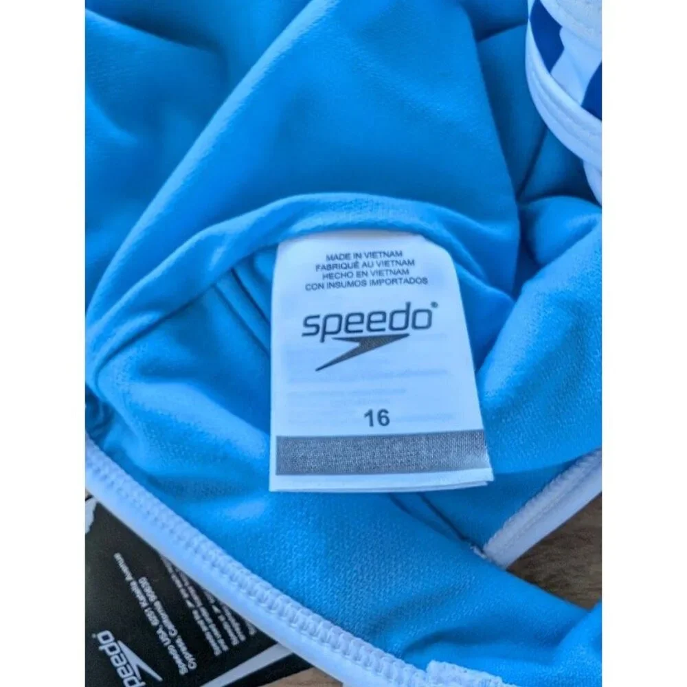 SPEEDO Swimsuit Kid Girls Size 16 One Piece Stripe Chlorine Resistant Summer NEW